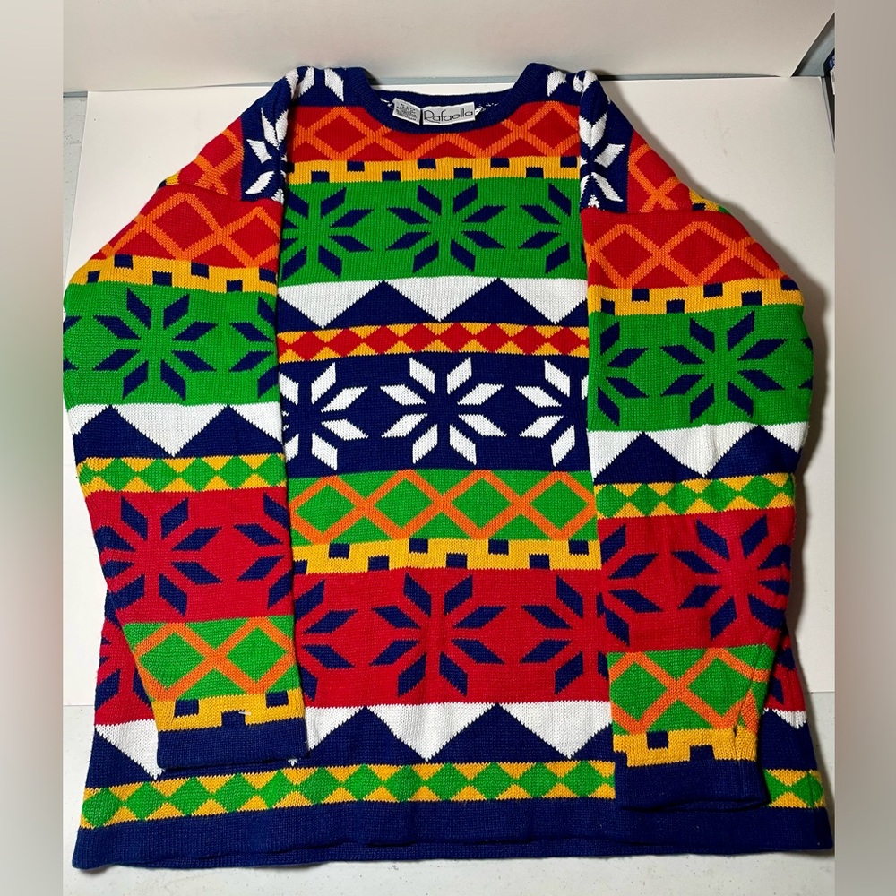 Vintage Colorful Abstract Winter Sweater Rafaella Angora Rabbit Hair Lambswool